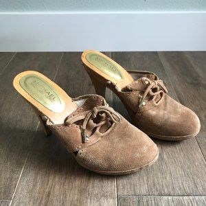 Michael Kors Suede Leather and Wood Mules / Heels - Women's 6.5